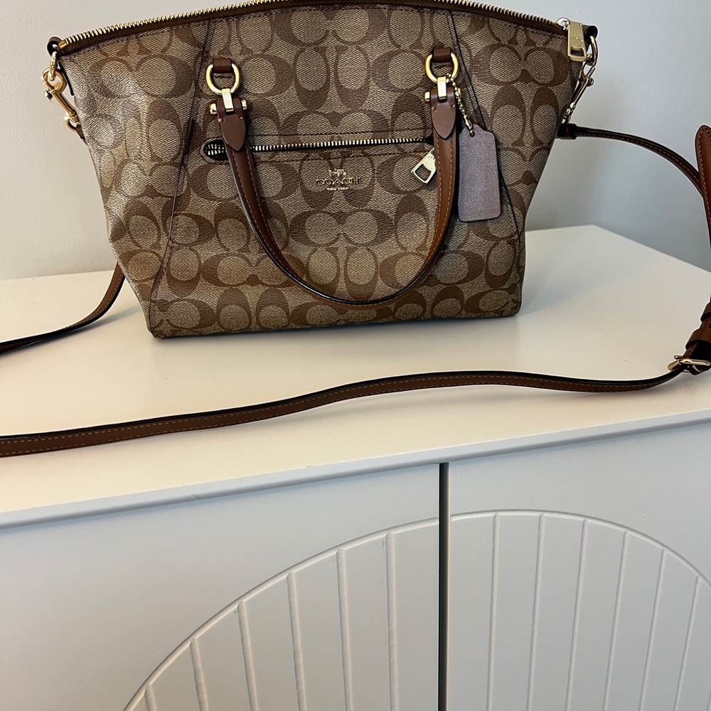 Coach Tan and Brown Signature Shoulder Bag